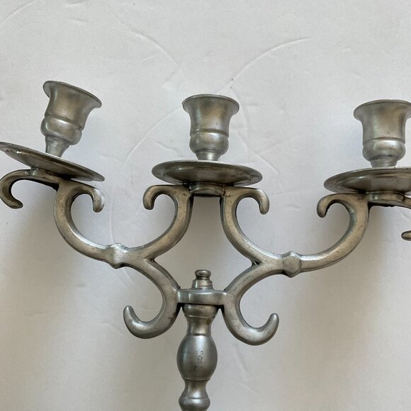 ANTIQUE Pair of 3 Candelabra Brushed Pewter Broadman EUC - Picture 7 of 7